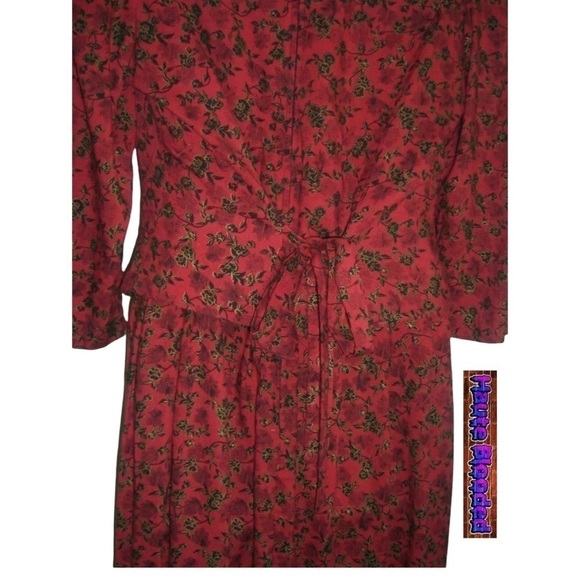 Vintage 80's Miss Dorby Red Flower Pearl Lace Prairie Dress Cottagecore Cottage - Picture 10 of 15
